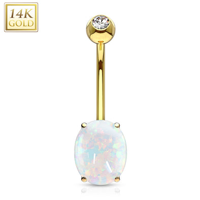 Synthetic Opal Stone Prong Set WildKlass Navel 14 Karat Solid Gold-WildKlass Jewelry