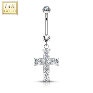 Cross Multi Gemmed Dangle with 14 Karat Solid Gold WildKlass Navel Ring-WildKlass Jewelry
