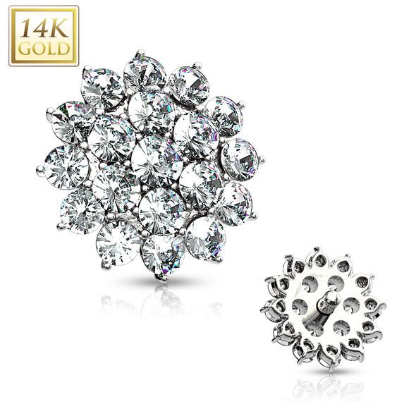 14 Kt. CZ Paved Round Flower WildKlass Dermal Anchor Top-WildKlass Jewelry