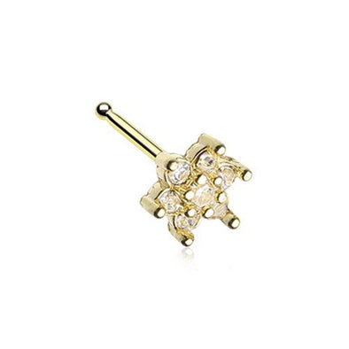 Spring Flower Sparkle Prong Set Nose Stud Ring 316L Surgical Steel-WildKlass Jewelry