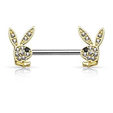 Crystal Paved Playboy Bunny 316L Surgical Steel Nipple Barbell-WildKlass Jewelry