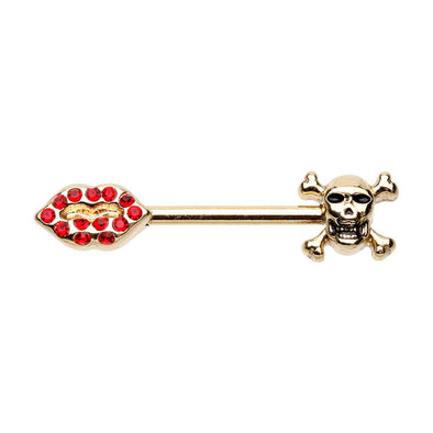 WILDKLASS Golden Kiss of Death Nipple Barbell Ring-WildKlass Jewelry