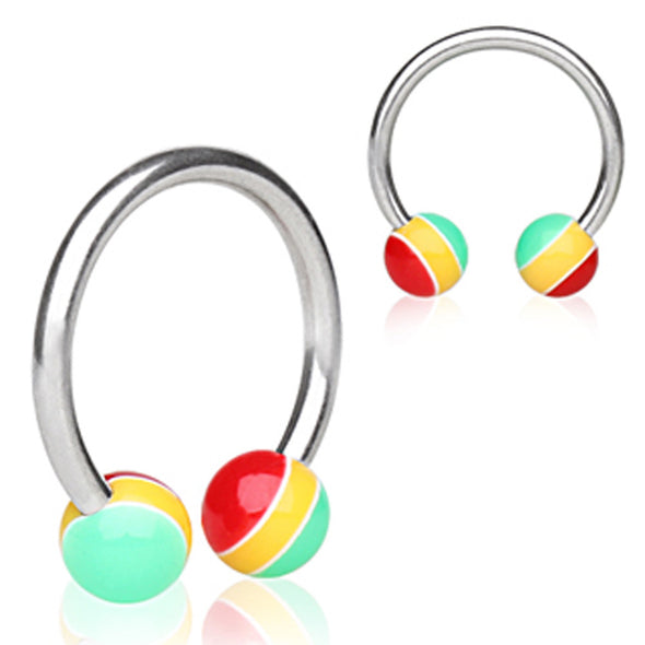 316L Surgical Steel Horseshoe with UV Coated Acrylic Jamaican Striped Balls-WildKlass Jewelry