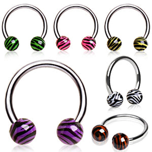 316L Surgical Steel Horseshoe with UV Coated Zebra Balls-WildKlass Jewelry