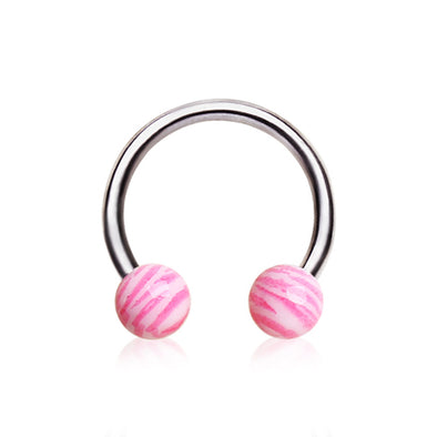 316L Surgical Steel Horseshoe with Pink UV Coated Zebra Balls-WildKlass Jewelry