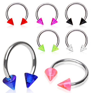 316L Surgical Steel Horseshoe with Two UV Coated Acrylic Spikes-WildKlass Jewelry