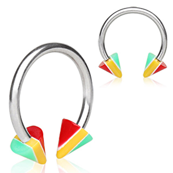 316L Surgical Steel Horseshoe with UV Coated Acrylic Jamaican Striped Spikes-WildKlass Jewelry