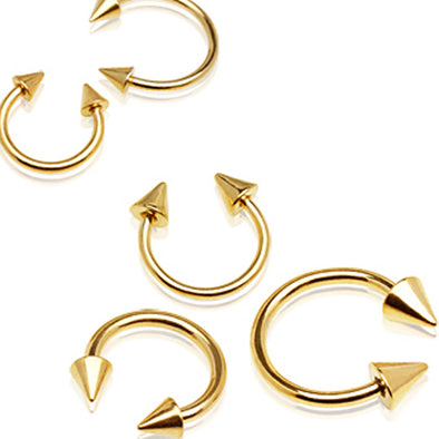 Gold Plated 316L Surgical Steel Circular Barbell with Two Spikes-WildKlass Jewelry