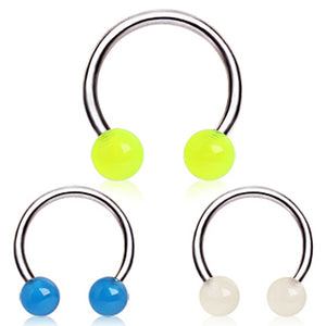 316L Surgical Steel Horseshoe with Glow in the Dark Balls-WildKlass Jewelry
