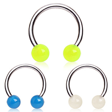 316L Surgical Steel Horseshoe with Glow in the Dark Balls-WildKlass Jewelry