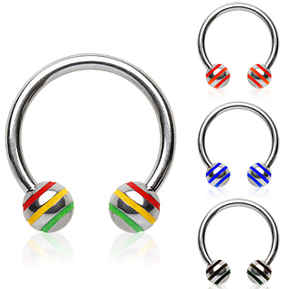 316L Surgical Steel Horseshoes with Two 3 Striped Balls-WildKlass Jewelry