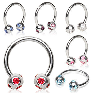 316L Surgical Steel Horse Shoes with 5 Gemmed Ball-WildKlass Jewelry