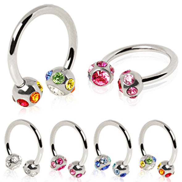 316L Surgical Steel Horseshoe with Multi Color Gem balls-WildKlass Jewelry
