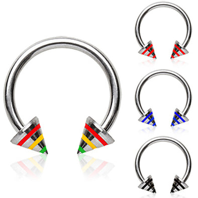 316L Surgical Steel Horseshoe with Two Three-Striped Spikes-WildKlass Jewelry