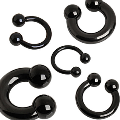 Black PVD Plated Surgical Steel Horseshoe with Balls-WildKlass Jewelry