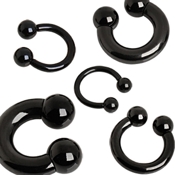 Black PVD Plated Surgical Steel Horseshoe with Balls-WildKlass Jewelry