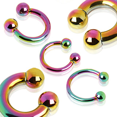 Rainbow PVD Plated Surgical Steel Horseshoe with Balls-WildKlass Jewelry