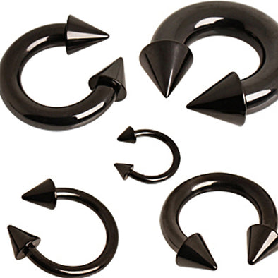 Black PVD Plated 316L Surgical Steel Horseshoe with Spikes-WildKlass Jewelry