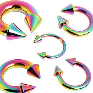 Rainbow PVD Plated 316L Surgical Steel Horseshoe with Spikes-WildKlass Jewelry