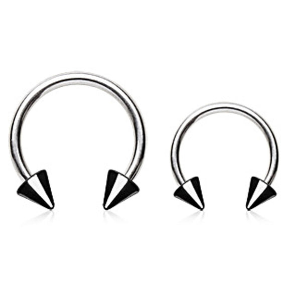 316L Surgical Steel Horseshoe with Black Titanium Anodized Spikes-WildKlass Jewelry