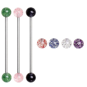 316L Industrial Barbell with UV Acrylic Metallic Glitter Balls-WildKlass Jewelry