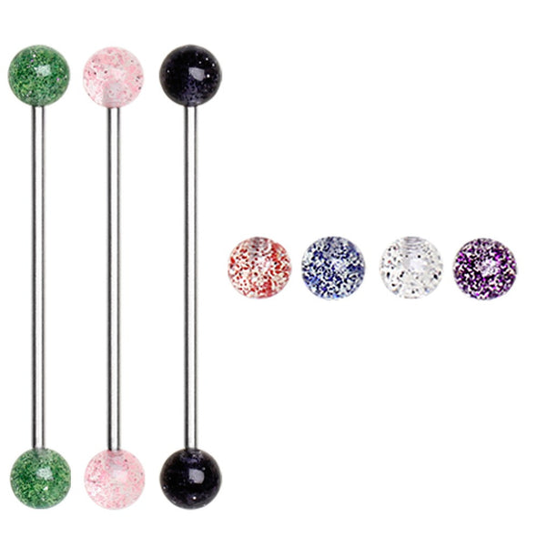 316L Industrial Barbell with UV Acrylic Metallic Glitter Balls-WildKlass Jewelry