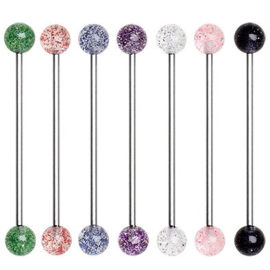 316L Industrial Barbell with UV Acrylic Rasta Balls-WildKlass Jewelry