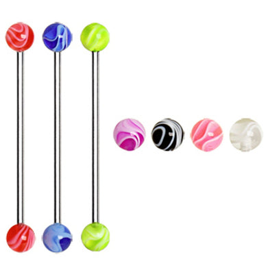 316L Industrial Barbell with UV Acrylic Marble Balls-WildKlass Jewelry