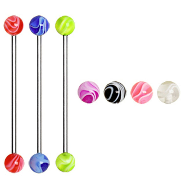 316L Industrial Barbell with UV Acrylic Marble Balls-WildKlass Jewelry