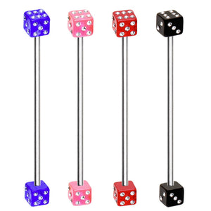 316L Industrial Barbell with UV Acrylic CZ Dice-WildKlass Jewelry