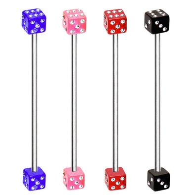 316L Industrial Barbell with UV Acrylic CZ Dice-WildKlass Jewelry