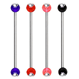 316L Surgical Steel Industrial Barbell with UV Acrylic Gemmed Ball-WildKlass Jewelry