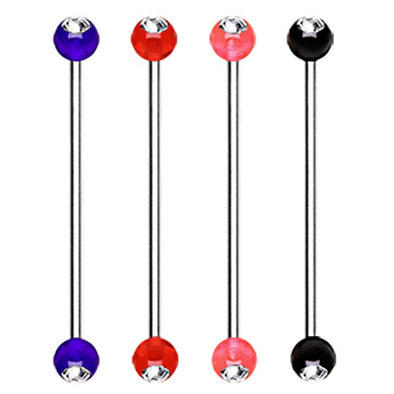 316L Surgical Steel Industrial Barbell with UV Acrylic Gemmed Ball-WildKlass Jewelry