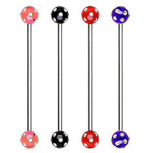 316L Surgical Steel Industrial Barbell with UV Acrylic Multi Gemmed Ball-WildKlass Jewelry