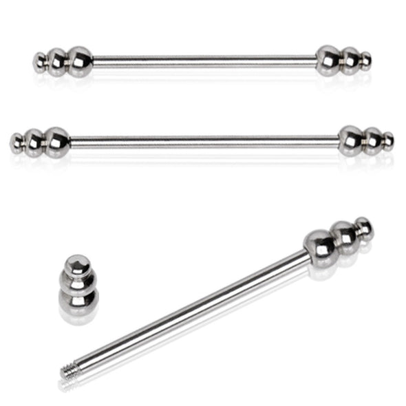 316L Surgical Steel Barbell with 3 Tier Weight on Each Side-WildKlass Jewelry
