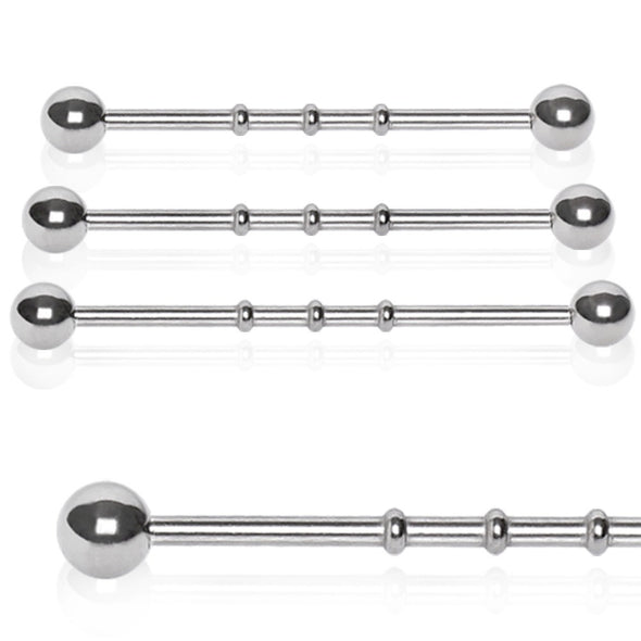 316L Surgical Steel 3 Notches Industrial Barbell with Balls-WildKlass Jewelry