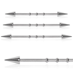 316L Surgical Steel Industrial "Bamboo" Barbell with Spikes-WildKlass Jewelry