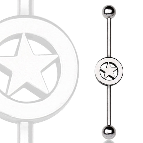 316L Surgical Steel Industrial Barbell with Star Logo-WildKlass Jewelry