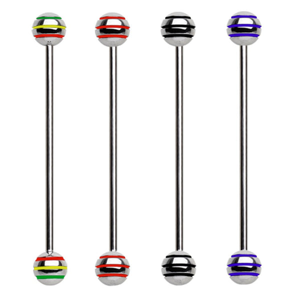 316L Surgical Steel Industrial Barbell with Three Striped Balls-WildKlass Jewelry