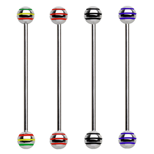 316L Surgical Steel Industrial Barbell with Three Striped Balls-WildKlass Jewelry