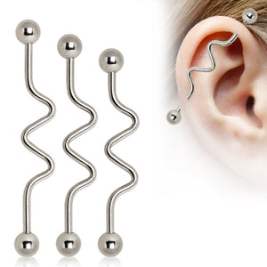 316L Surgical Steel Industrial Barbell with Curves-WildKlass Jewelry