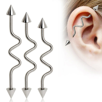 316L Surgical Steel Industrial Barbell with Curves and Spikes-WildKlass Jewelry