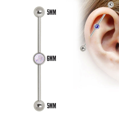 316L Surgical Steel Industrial Barbell with Gem Ball in the Center-WildKlass Jewelry