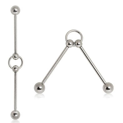 Two 316L Surgical Steel Industrial Barbells Connected with Ring-WildKlass Jewelry