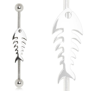 316L Surgical Steel Industrial Barbell with Fish Bone.-WildKlass Jewelry