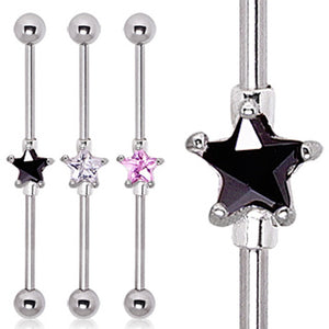 316L Surgical Steel Prong Set Star CZ Industrial Barbell-WildKlass Jewelry