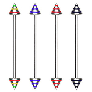 316L Industrial Barbell with Three Striped Spikes-WildKlass Jewelry