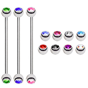 316L Surgical Steel Industrial Barbell with Surgical Steel Gemmed Ball-WildKlass Jewelry