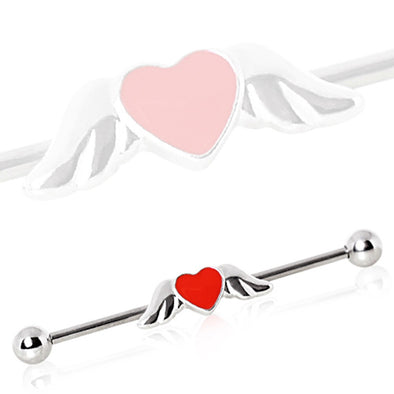 316L Industrial Barbell with Winged Heart-WildKlass Jewelry