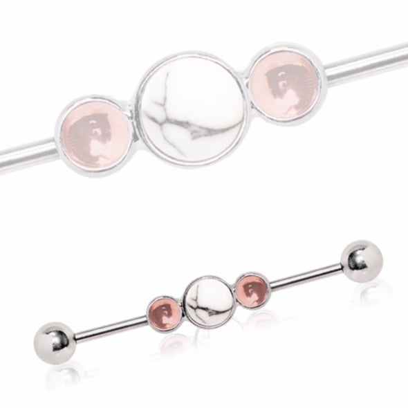 316L Surgical Steel Industrial Barbell with Faux Bubbles and Howlite Stone-WildKlass Jewelry